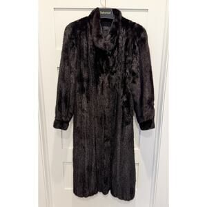 Authentic Macy’s Women’s Full Length Black Brown Fur Coat Small / Medium 47”L